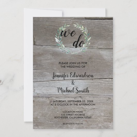 Aquarellfarbene Blätter auf Holz Wir machen Foto H Einladung (Vorderseite)