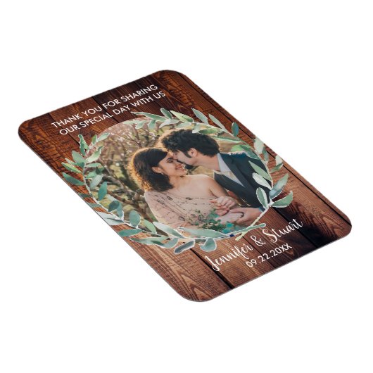 Aquarellfarbene Blätter auf rustikalem Holz Danke Magnet (Rechte Seite)