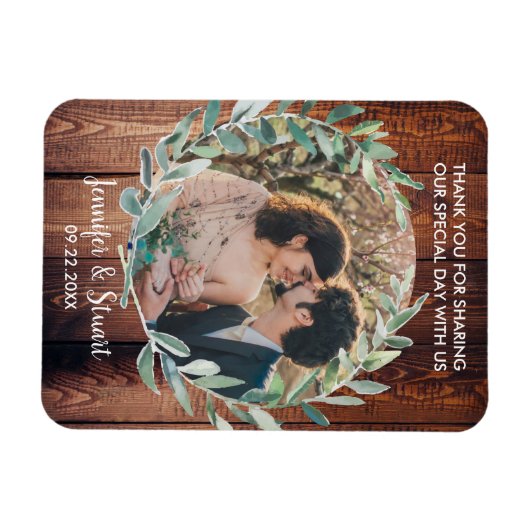 Aquarellfarbene Blätter auf rustikalem Holz Danke Magnet (Horizontal)