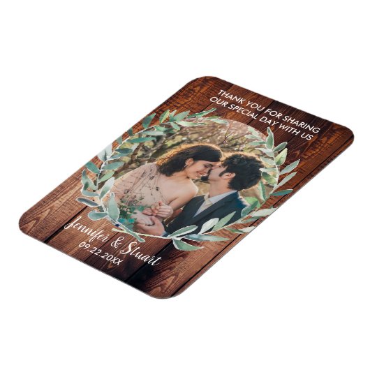 Aquarellfarbene Blätter auf rustikalem Holz Danke  Magnet (Linke Seite)