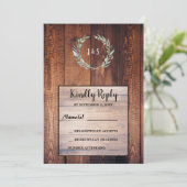 Aquarellfarbene Blätter auf rustikalem Holz mit Mo Einladung (Stehend Vorderseite)