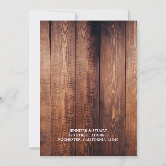 Aquarellfarbene Blätter auf rustikalem Holz mit Mo Einladung (Rückseite)