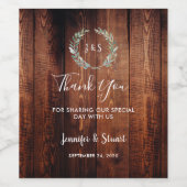 Aquarellfarbene Blätter auf Stallholz Danke Hochze Weinetikett (Einzelnes Label)