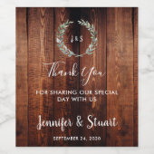 Aquarellfarbene Blätter auf Stallholz Danke Hochze Weinetikett (Einzelnes Label)