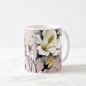 Aquarellfarbene Blätter Blume rosa Muster Kaffeetasse (VorderseiteRechts)