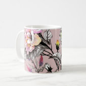 Aquarellfarbene Blätter Blume rosa Muster Kaffeetasse (Vorderseite Links)