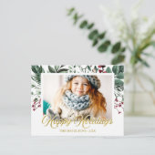 Aquarellfarbene Blätter Happy Holidays Weihnachts- Postkarte (Stehend Vorderseite)