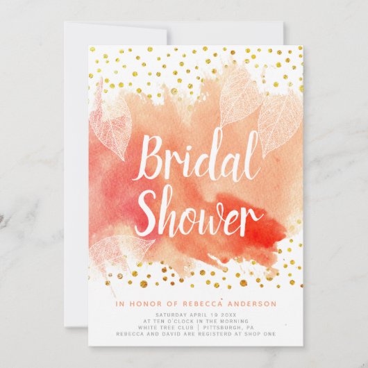 Aquarellfarbene Blätter, Konfetti Hochzeit Brautpa Einladung (Vorderseite)