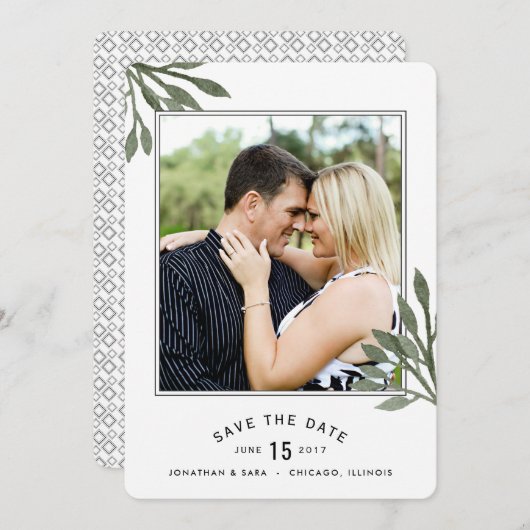 Aquarellfarbene Blätter Save the Date 2 Fotos (Vorne/Hinten)