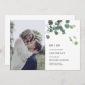 Aquarellfarbene Blätter Save the Date Fotokarte (Vorne/Hinten)