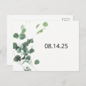 Aquarellfarbene Blätter Save the Date moderner Sch Ankündigungspostkarte (Vorne/Hinten)