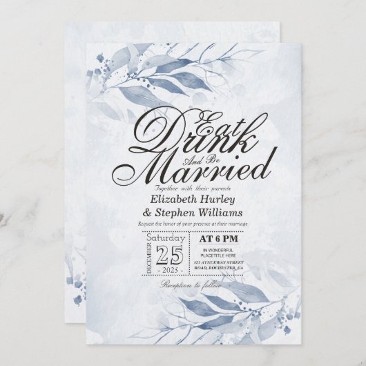 Aquarellfarbene Blätter trinken und Verheiratet Ho Einladung (Vorne/Hinten)