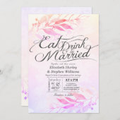 Aquarellfarbene Blätter trinken und Verheiratet Ho Einladung (Vorne/Hinten)