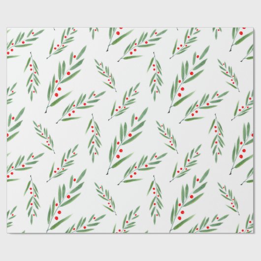 Aquarellfarbene Blätter und Beeren Muster Geschenkpapier (Flach)