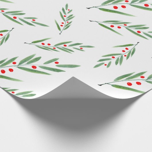 Aquarellfarbene Blätter und Beeren Muster Geschenkpapier (Ecke)