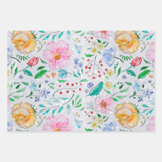 Aquarellfarbene Blätter und Blume (Vorderseite)