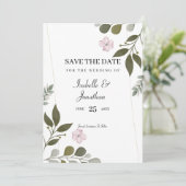 Aquarellfarbene Blätter und rosa Blume Einladung (Stehend Vorderseite)