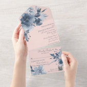 Aquarellfarbene blaue Blüte mit QR-Code All In One Einladung (Abreißen)