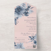 Aquarellfarbene blaue Blüte mit QR-Code All In One Einladung (Innen Boden)