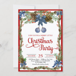Aquarellfarbene, blaue Weihnachtsbällchen in Bände Einladung