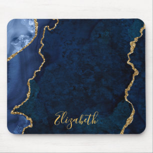 Aquarellfarbene Blue-Gold-Marmor-Agate-Geode Mousepad