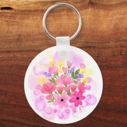 Aquarellfarbene Blume 01 Schlüsselanhänger (Vorderseite)
