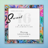 Aquarellfarbene Blume 16 . Geburtstag 16 Einladung