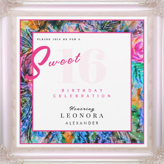 Aquarellfarbene Blume 16 . Geburtstag 16 Party Einladung