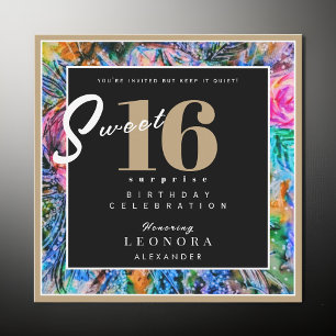 Aquarellfarbene Blume 16 . Geburtstag 16 Überrasch Einladung