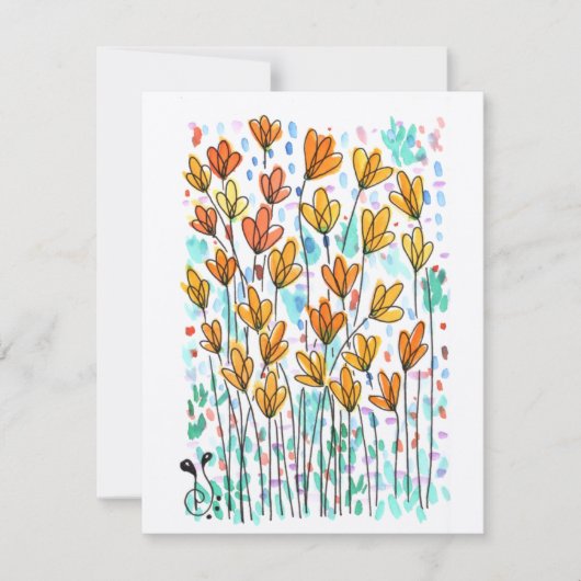 Aquarellfarbene Blume-3 (4.25"x5.5") Flachnotiskar Mitteilungskarte (Vorderseite)