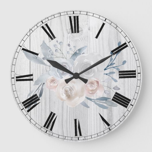 Aquarellfarbene Blume aus rustikalem Weißholz Große Wanduhr (Vorderseite)