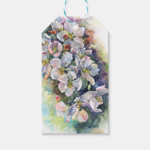 Aquarellfarbene Blume blühender Apfelbaum Hochzeit Geschenkanhänger