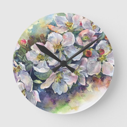 Aquarellfarbene Blume blühender Apfelbaum Hochzeit Runde Wanduhr (Vorderseite)