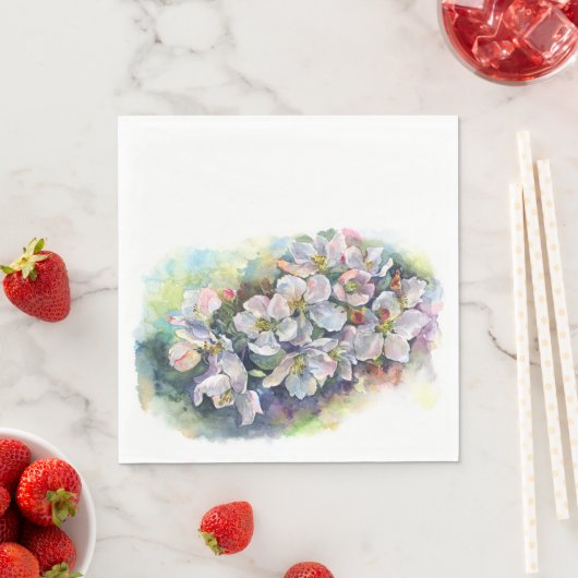 Aquarellfarbene Blume blühender Apfelbaum Hochzeit Serviette (Beispiel)