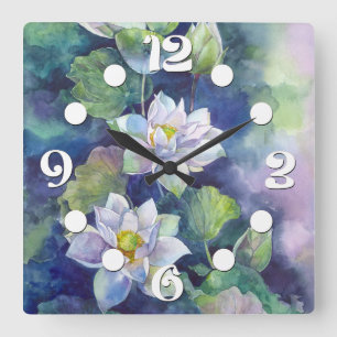 Aquarellfarbene Blume - Blume Quadratische Wanduhr
