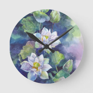 Aquarellfarbene Blume - Blume Runde Wanduhr