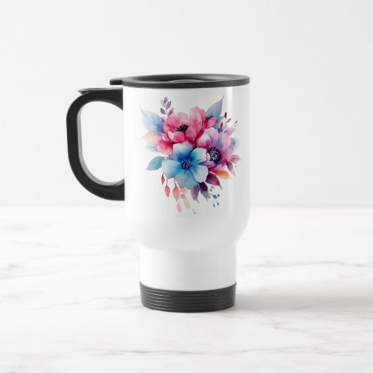 Aquarellfarbene Blume Blumendesign-45893 Reisebecher (Links)