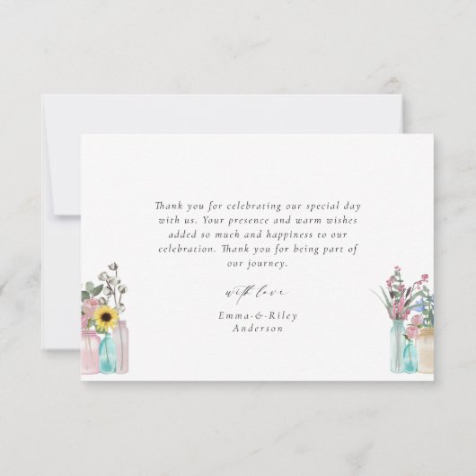 Aquarellfarbene Blume Blumengarten Hochzeiten Dankeskarte (Rückseite)