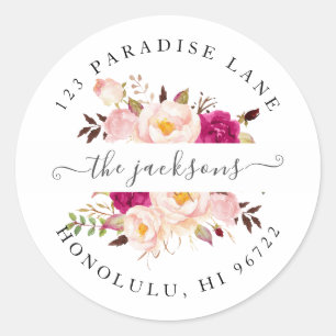 Aquarellfarbene Blume Blush Burgundy Peonys Runder Aufkleber