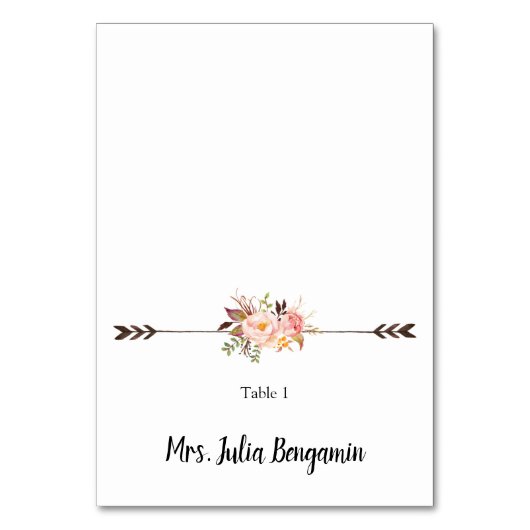 Aquarellfarbene Blume Bohemische Hochzeitsstimmung Tischnummer (Vorderseite)