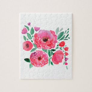 Aquarellfarbene Blume, Bouquet 2. Puzzle