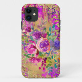 Aquarellfarbene Blume Bouquet auf Himbeerrosa Case-Mate iPhone Hülle