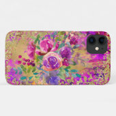 Aquarellfarbene Blume Bouquet auf Himbeerrosa Case-Mate iPhone Hülle (Rückseite (Horizontal))