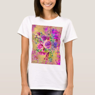 Aquarellfarbene Blume Bouquet auf Himbeerrosa T-Shirt