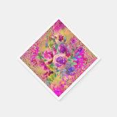 Aquarellfarbene Blume Bouquet auf rosa Glitzer Serviette (Ecke)