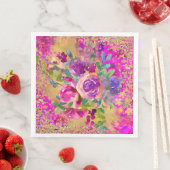 Aquarellfarbene Blume Bouquet auf rosa Glitzer Serviette (Beispiel)