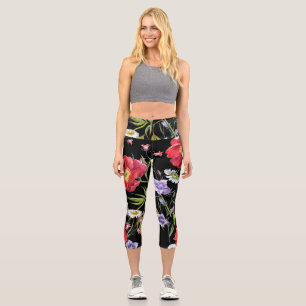 Aquarellfarbene Blume Bouquet: Nahtloses Muster Capri Leggings