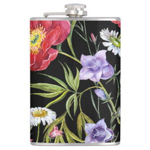 Aquarellfarbene Blume Bouquet: Nahtloses Muster Flachmann