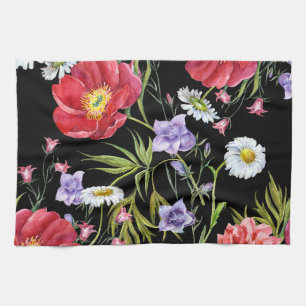 Aquarellfarbene Blume Bouquet: Nahtloses Muster Geschirrtuch