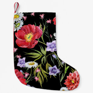 Aquarellfarbene Blume Bouquet: Nahtloses Muster Kleiner Weihnachtsstrumpf